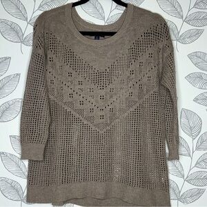 American Eagle Open Knit‎ Sweater L Waffle Mixed Taupe Brown Grey Lightweight AE